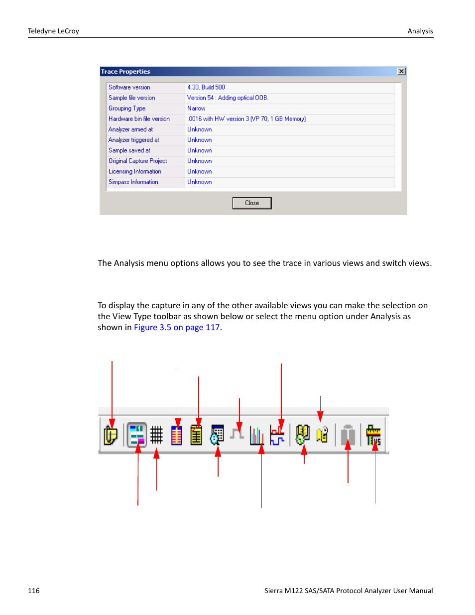 3 analysis, 1 show analysis toolbar, Show analysis toolbar | Figure 3.3 on | Teledyne LeCroy Sierra M122 User Manual User Manual | Page 118 / 385