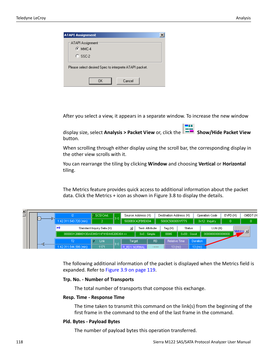 3 packet view, Packet view metrics | Teledyne LeCroy Sierra M122 User Manual User Manual | Page 120 / 385