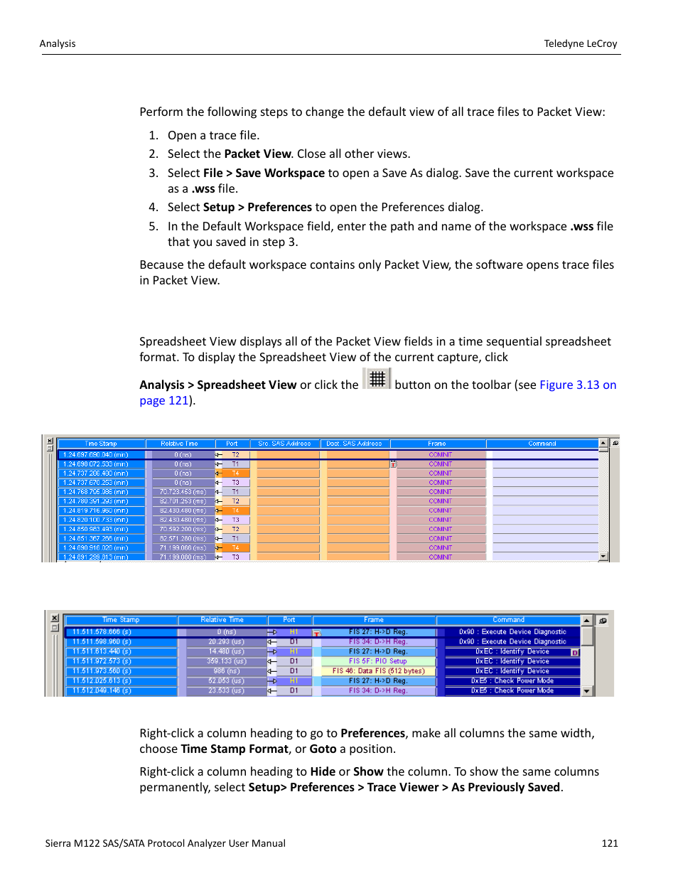 4 changing the default view, 5 spreadsheet view | Teledyne LeCroy Sierra M122 User Manual User Manual | Page 123 / 385