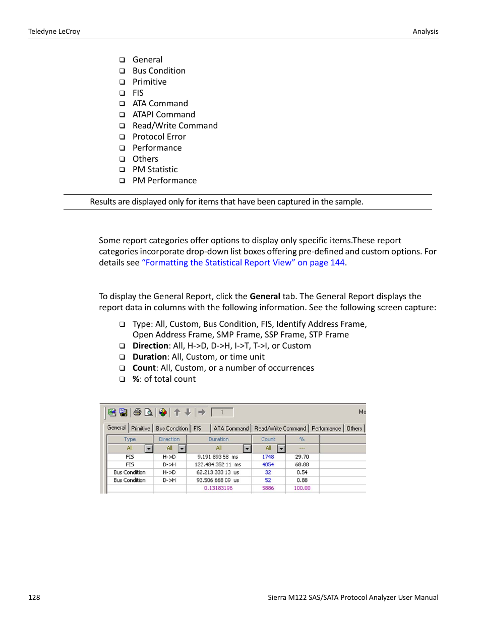 Report options, General report | Teledyne LeCroy Sierra M122 User Manual User Manual | Page 130 / 385