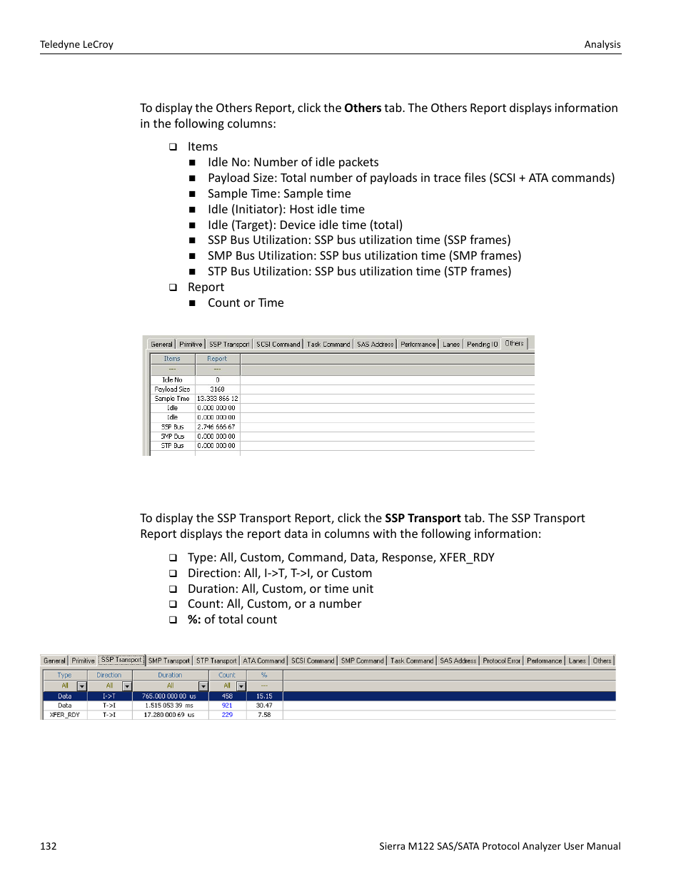 Others report, Ssp transport report (sas) | Teledyne LeCroy Sierra M122 User Manual User Manual | Page 134 / 385
