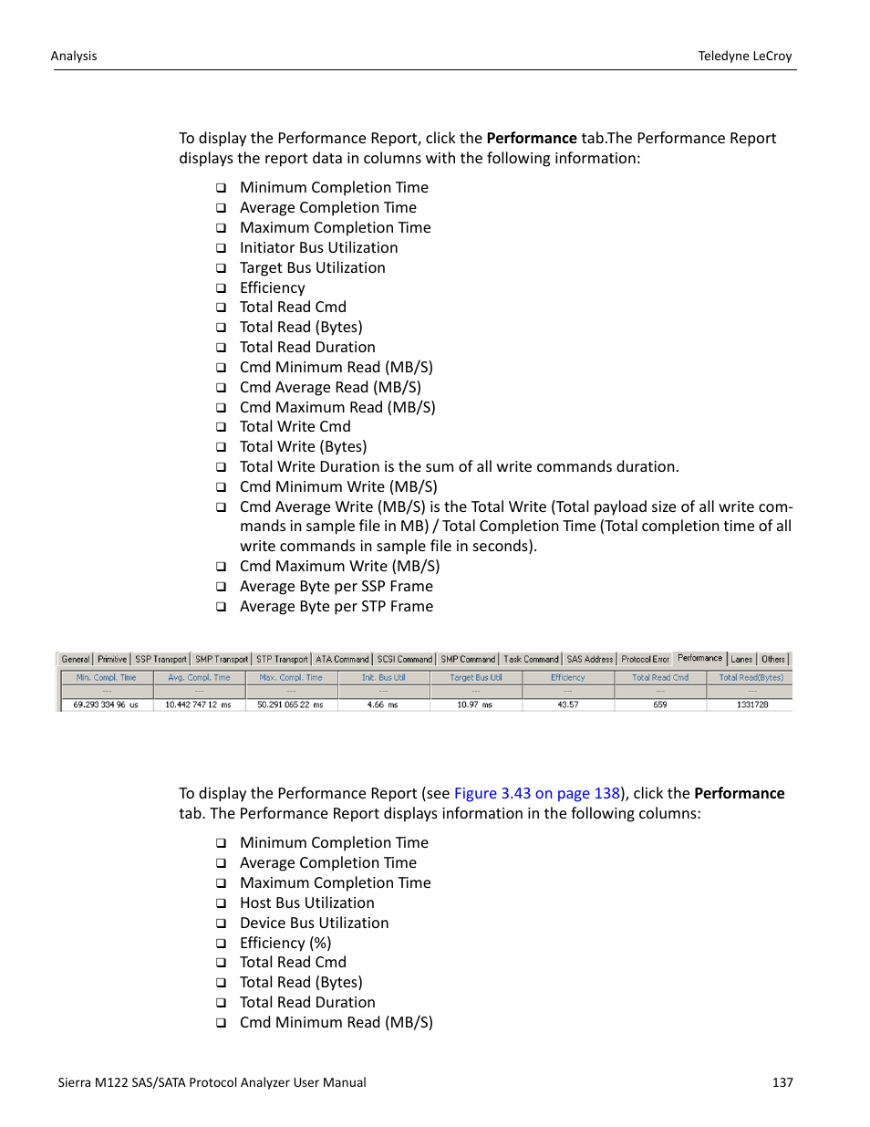 Performance report (sas), Performance report (sata) | Teledyne LeCroy Sierra M122 User Manual User Manual | Page 139 / 385