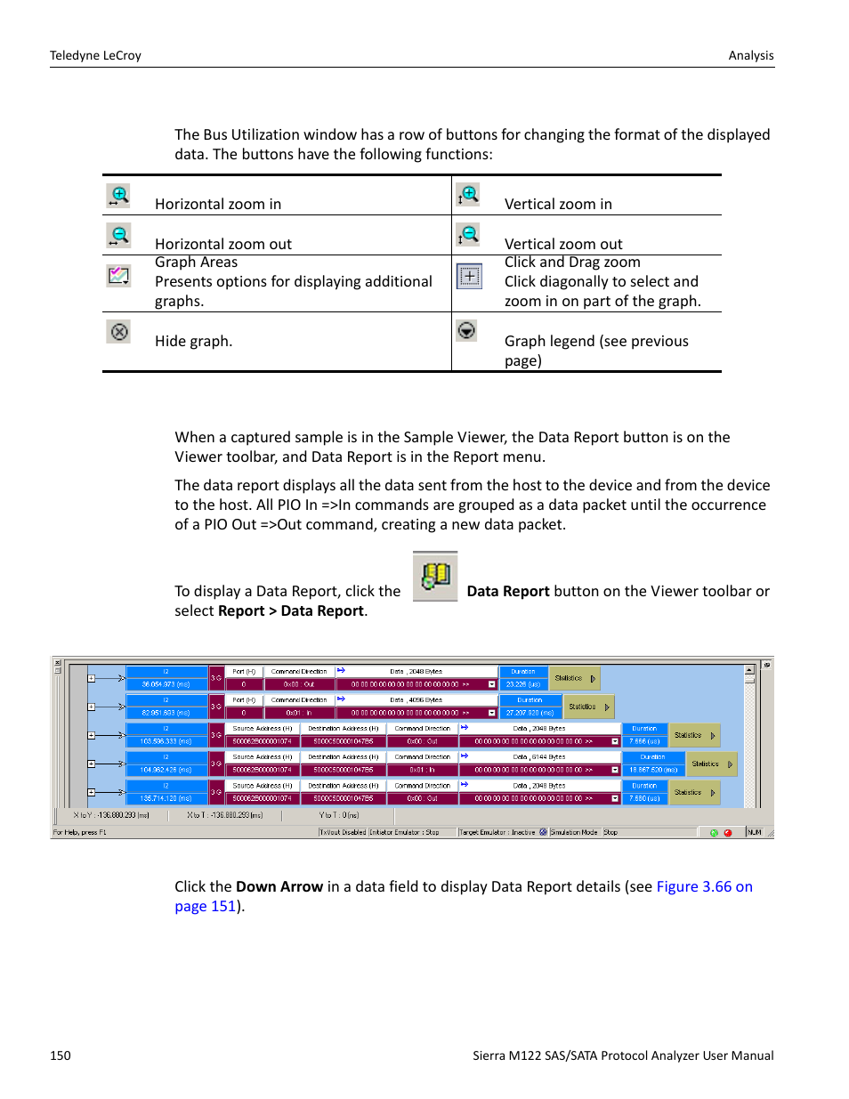 Bus utilization buttons, 14 data report | Teledyne LeCroy Sierra M122 User Manual User Manual | Page 152 / 385