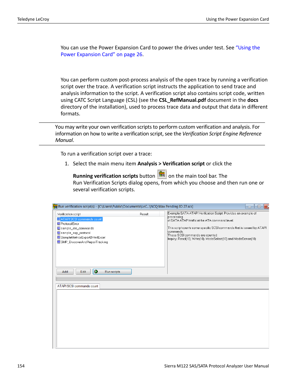 4 using the power expansion card, 5 running verification script engine (vse), Running verification script engine (vse)” on | Teledyne LeCroy Sierra M122 User Manual User Manual | Page 156 / 385