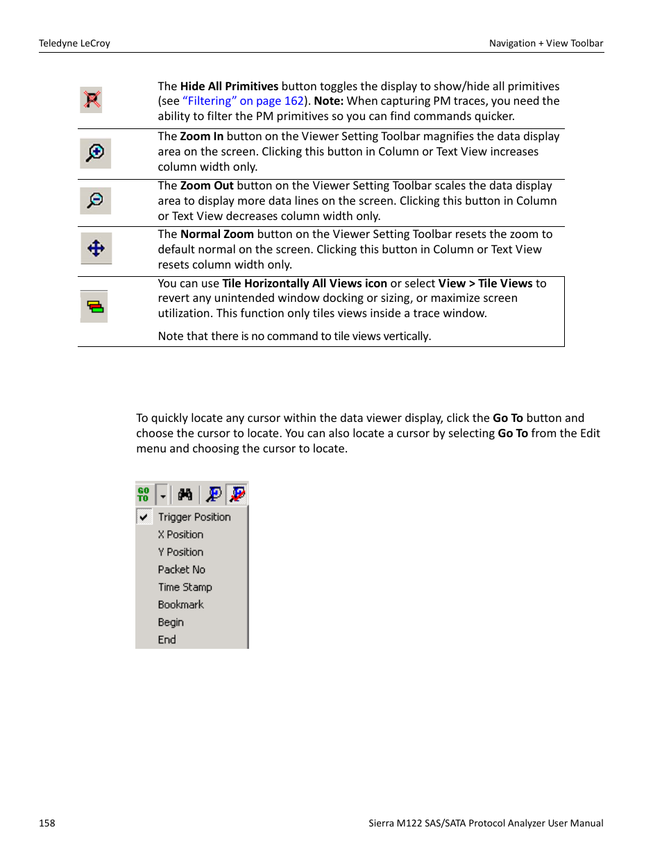 1 go to menu, Locate cursors | Teledyne LeCroy Sierra M122 User Manual User Manual | Page 160 / 385