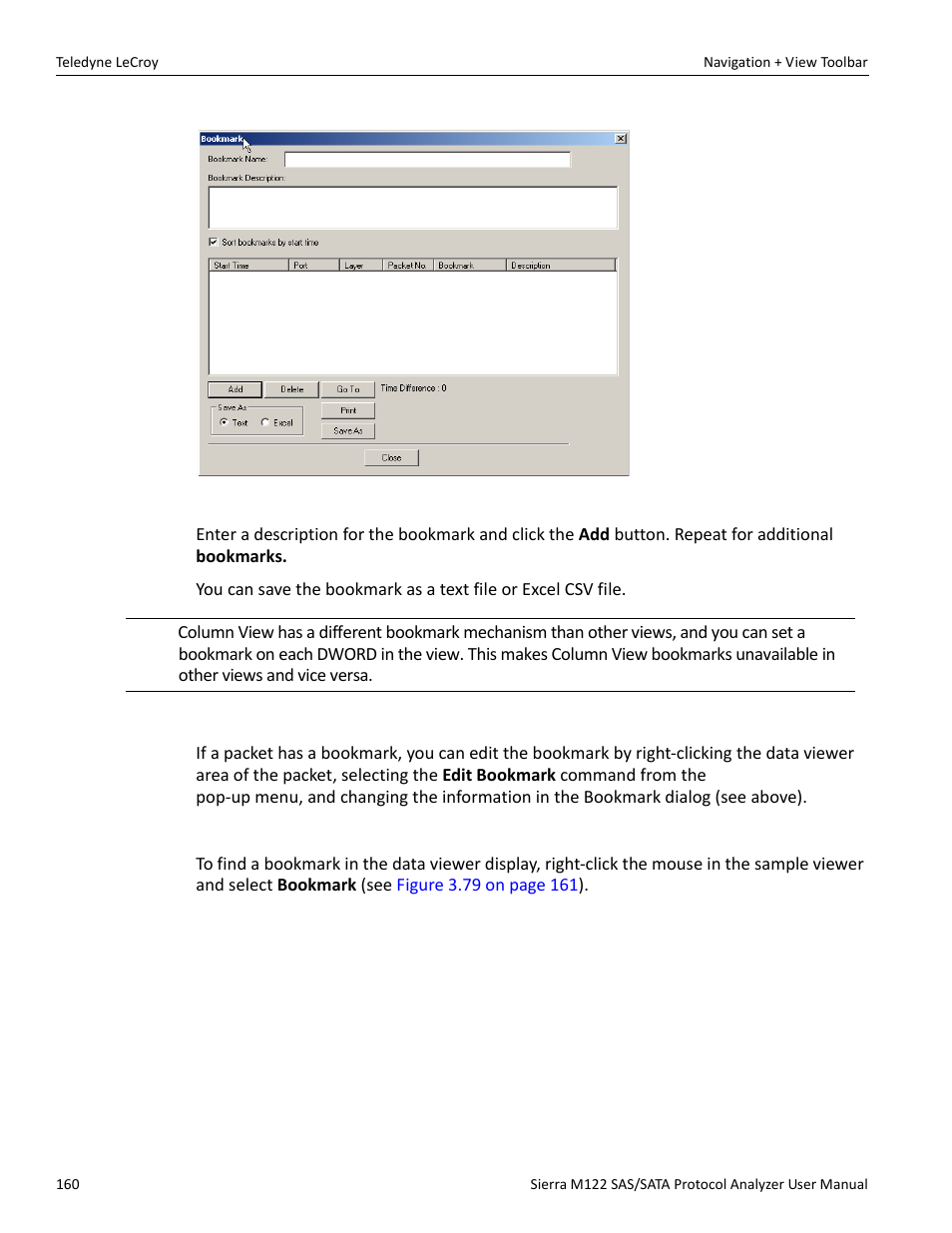 Editing a bookmark, Finding a bookmark | Teledyne LeCroy Sierra M122 User Manual User Manual | Page 162 / 385