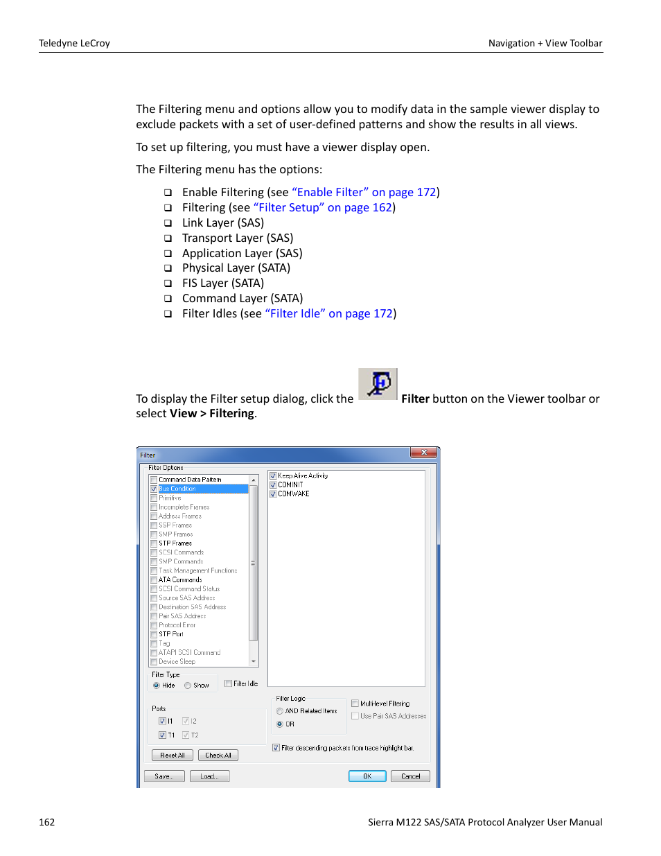 2 filtering, 3 filter setup, Filtering” on | Teledyne LeCroy Sierra M122 User Manual User Manual | Page 164 / 385