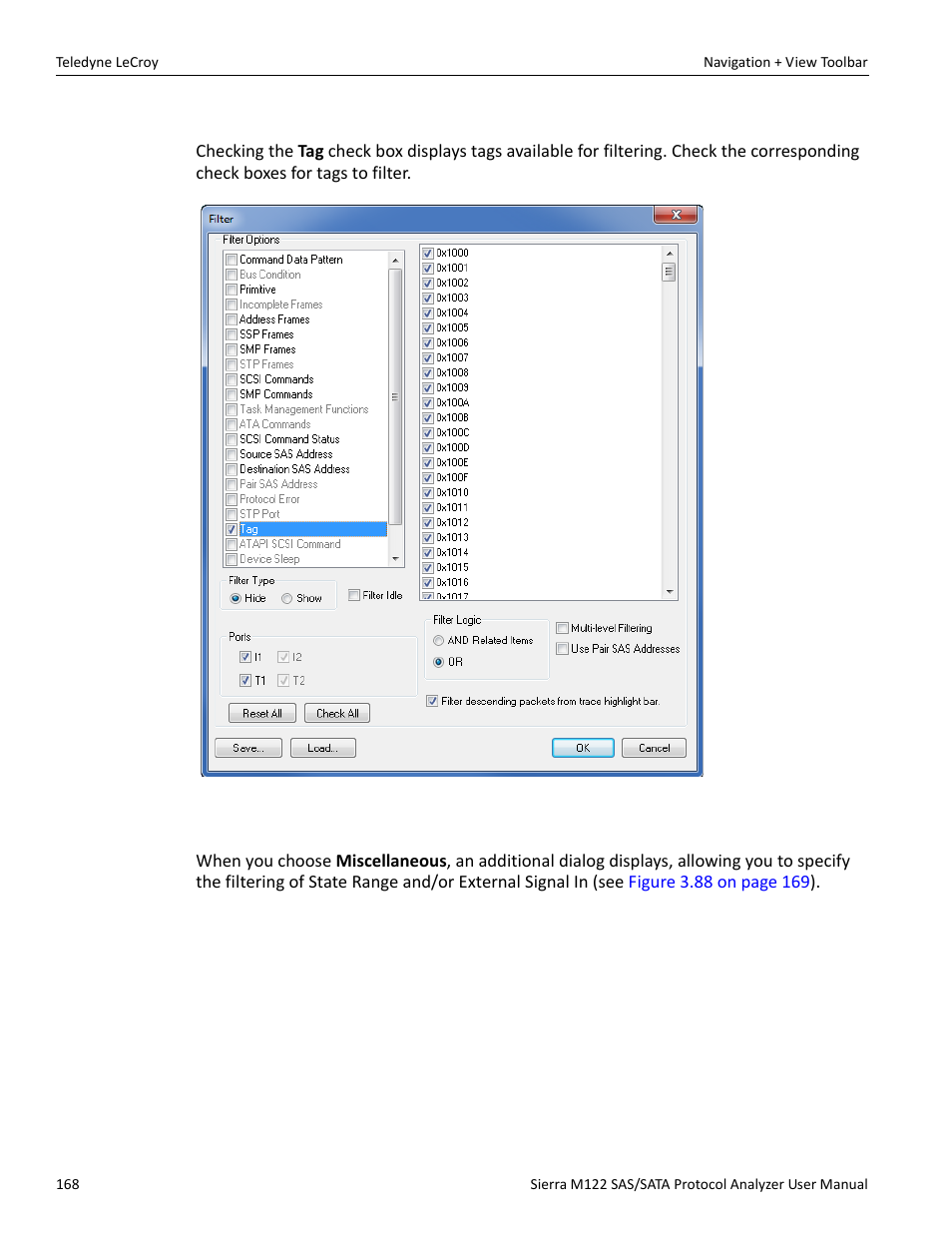 Filter by tag number, Filter miscellaneous | Teledyne LeCroy Sierra M122 User Manual User Manual | Page 170 / 385