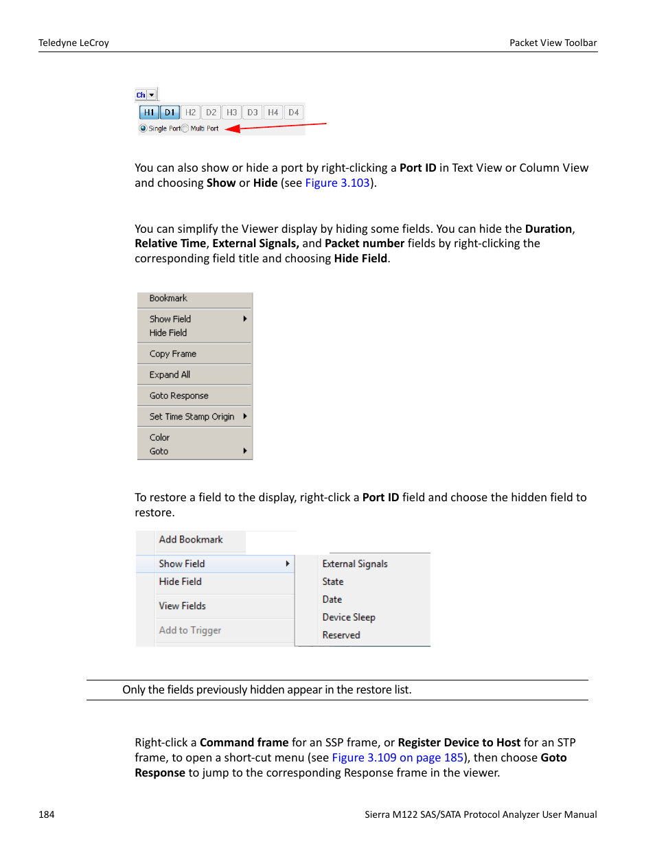 Show/hide field, Related frames | Teledyne LeCroy Sierra M122 User Manual User Manual | Page 186 / 385