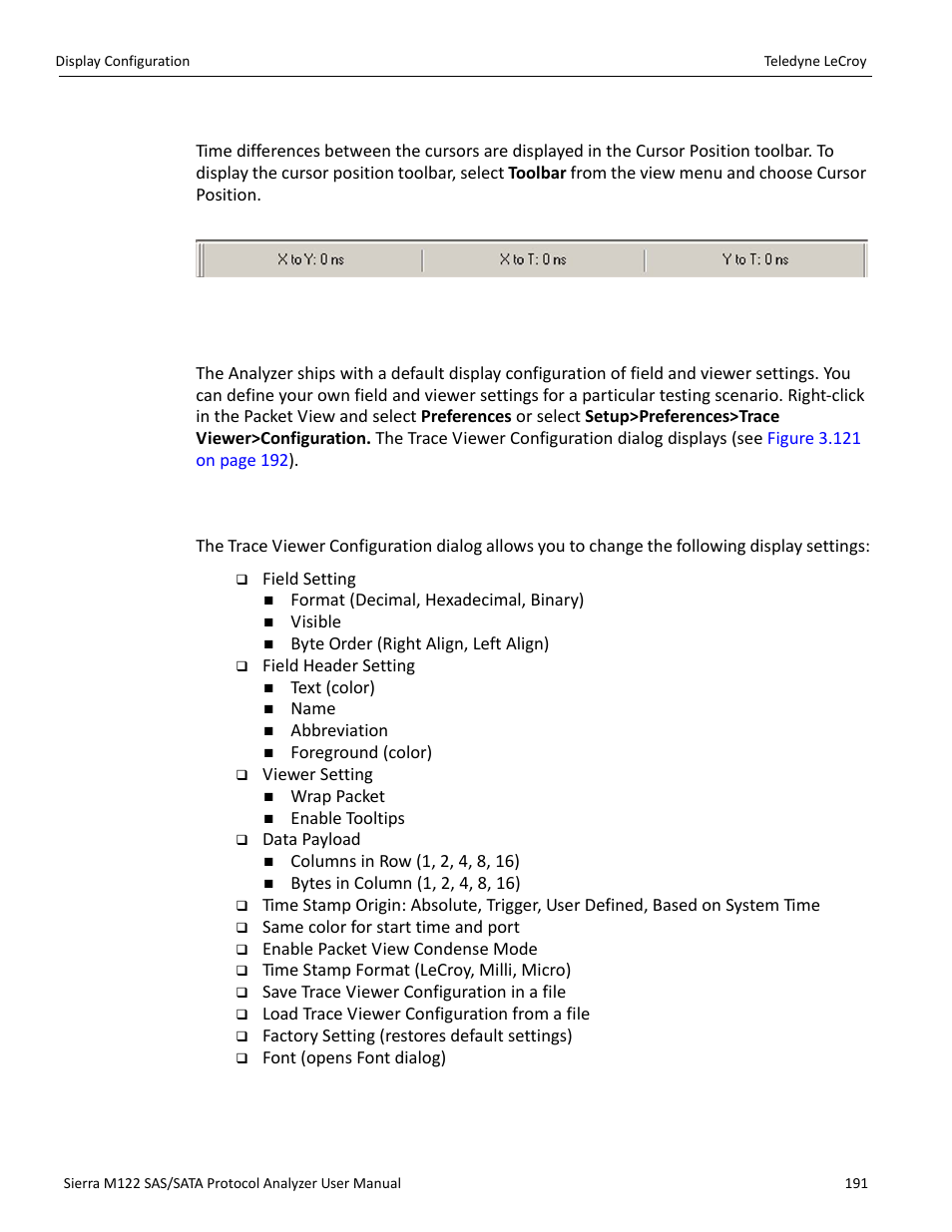 Time, 12 display configuration, 1 trace viewer configuration | Display | Teledyne LeCroy Sierra M122 User Manual User Manual | Page 193 / 385