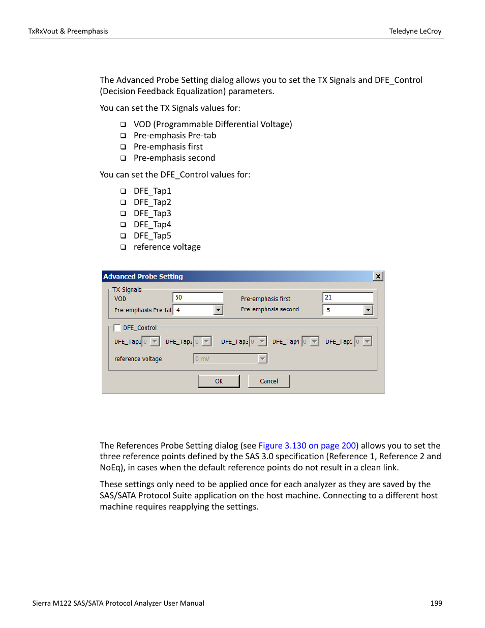 1 advanced probe setting, 2 references probe setting, Advanced probe setting” on | References probe setting | Teledyne LeCroy Sierra M122 User Manual User Manual | Page 201 / 385