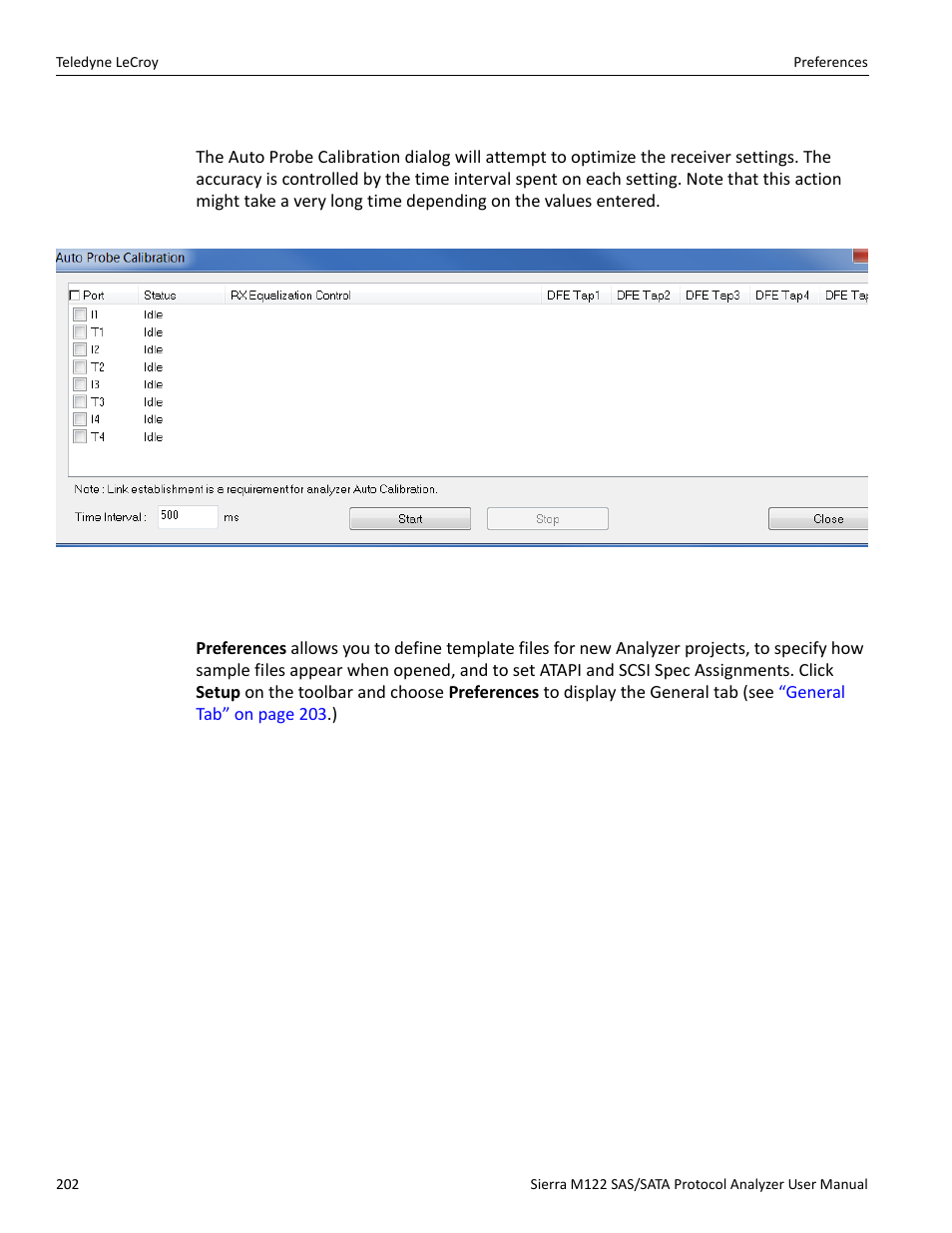 4 auto probe calibration, 16 preferences, Auto probe calibration | Teledyne LeCroy Sierra M122 User Manual User Manual | Page 204 / 385