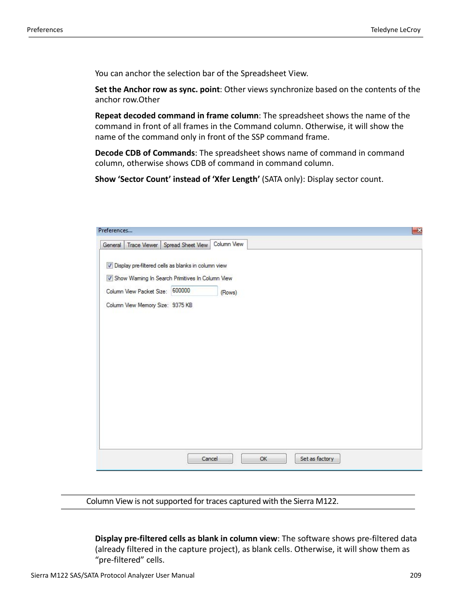 Anchor the selection bar, 4 column view tab, Other | Teledyne LeCroy Sierra M122 User Manual User Manual | Page 211 / 385