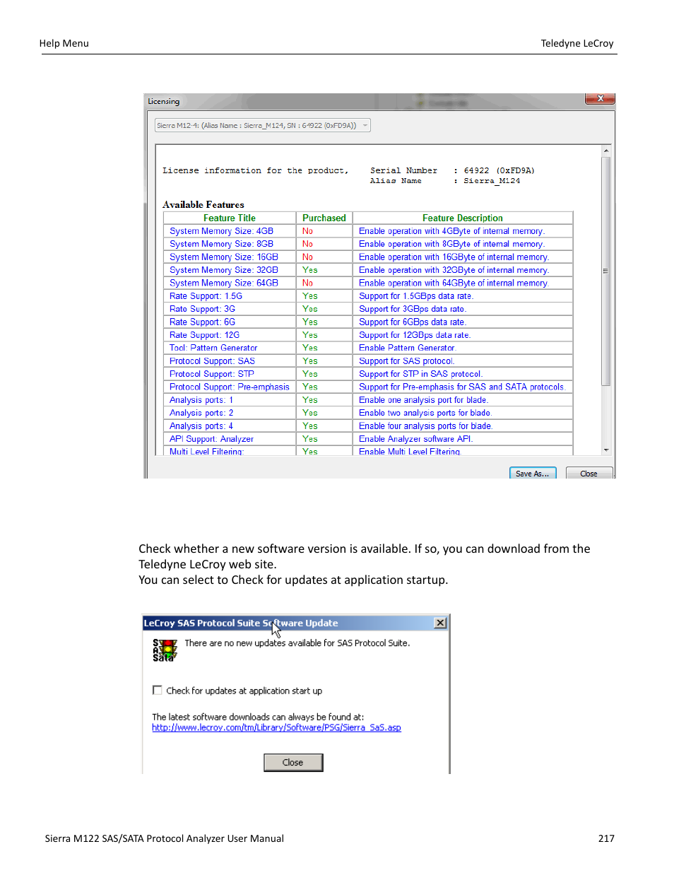6 check for updates | Teledyne LeCroy Sierra M122 User Manual User Manual | Page 219 / 385