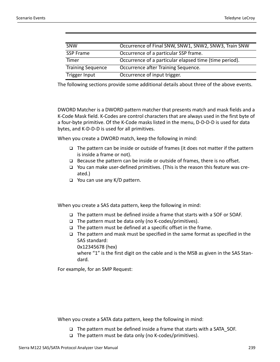 1 dword matcher, 2 sas data pattern, 3 sata data pattern | Teledyne LeCroy Sierra M122 User Manual User Manual | Page 241 / 385