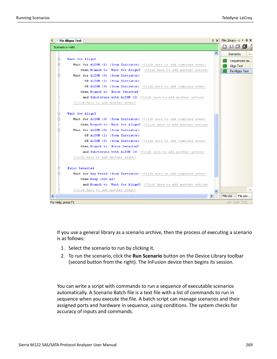 11 running scenarios, 12 scenario batch files | Teledyne LeCroy Sierra M122 User Manual User Manual | Page 271 / 385