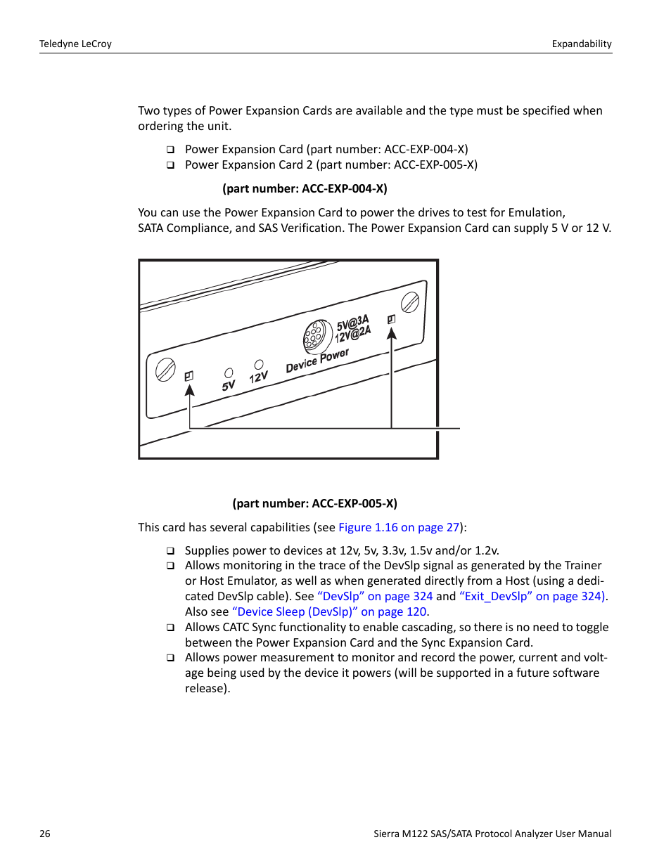 3 using the power expansion card, Power expansion card (part number: acc-exp-004-x) | Teledyne LeCroy Sierra M122 User Manual User Manual | Page 28 / 385