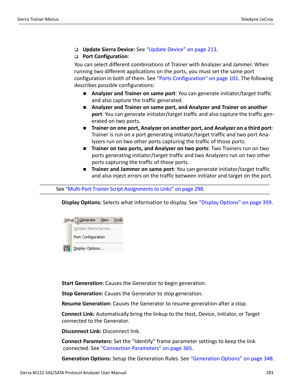 2 setup menu, 3 generate menu | Teledyne LeCroy Sierra M122 User Manual User Manual | Page 283 / 385