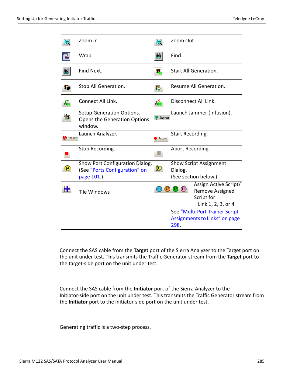 3 setting up for generating initiator traffic, 4 setting up for generating target traffic, 5 creating a traffic generation file | Teledyne LeCroy Sierra M122 User Manual User Manual | Page 287 / 385