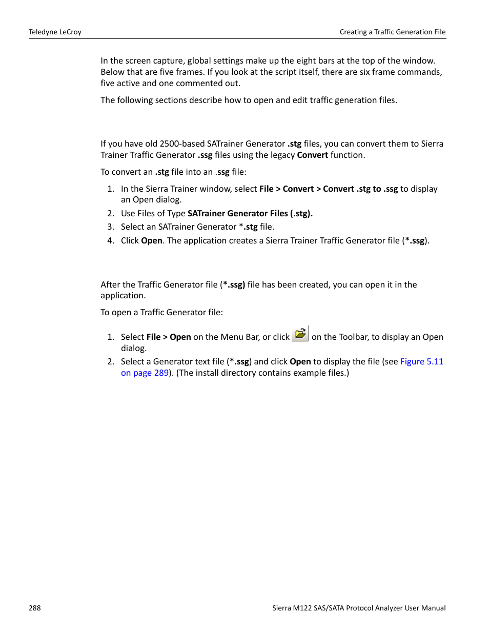 3 converting an satrainer traffic generation file, 4 opening a traffic generation file | Teledyne LeCroy Sierra M122 User Manual User Manual | Page 290 / 385