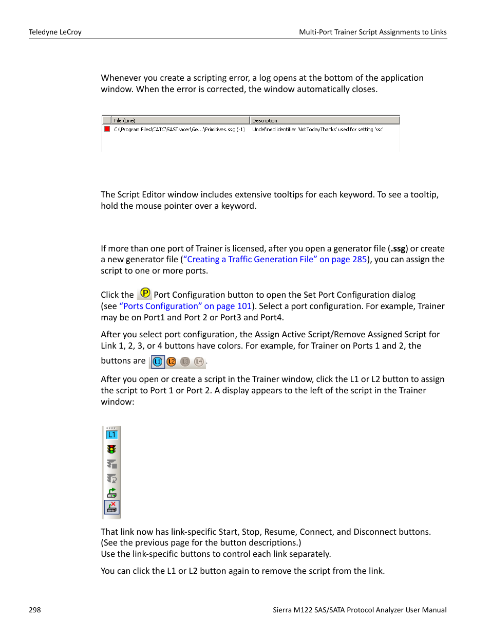 Error log, Tooltips, 9 multi-port trainer script assignments to links | Multi‐port trainer script | Teledyne LeCroy Sierra M122 User Manual User Manual | Page 300 / 385