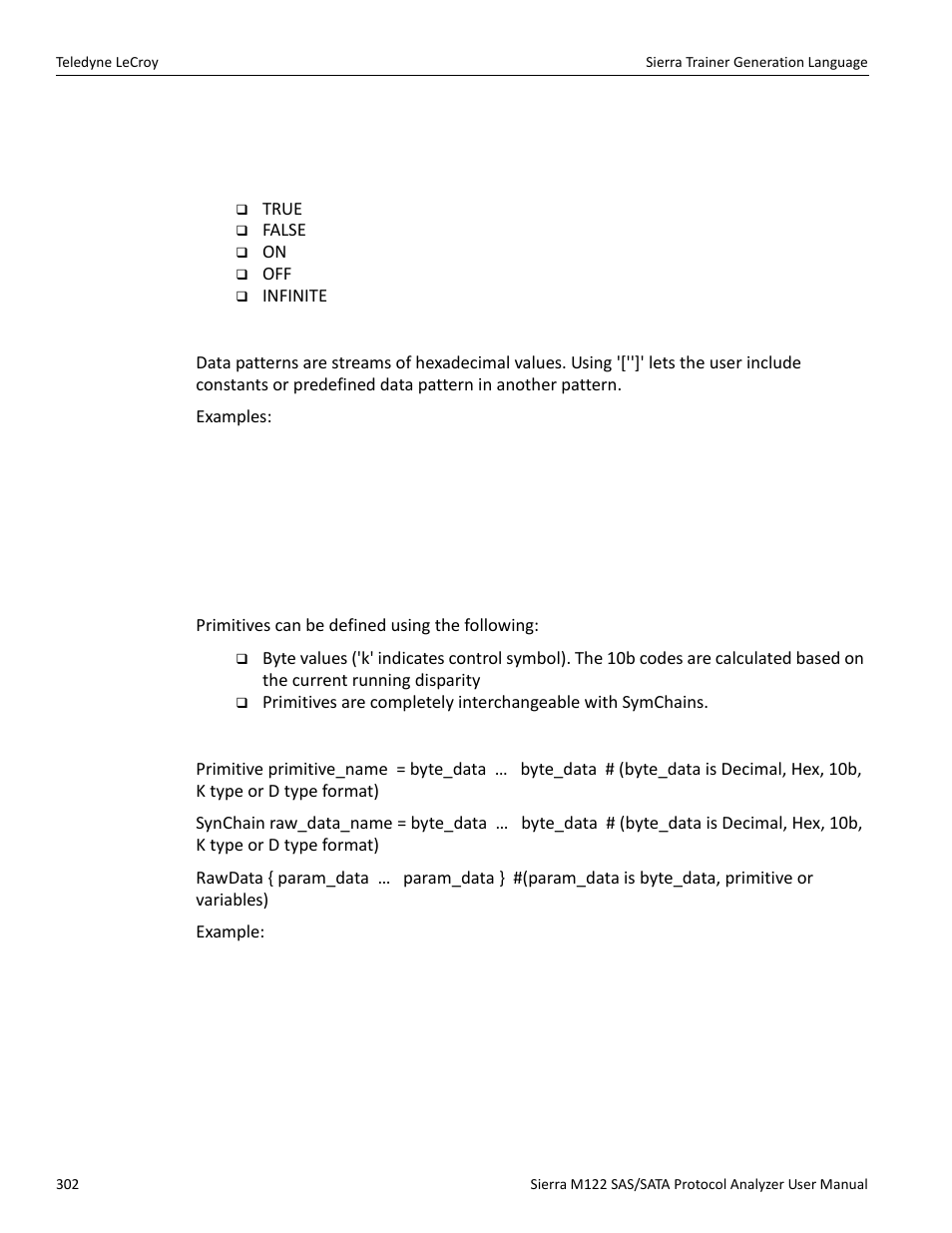 Predefined constants, Data patterns, Primitives | Teledyne LeCroy Sierra M122 User Manual User Manual | Page 304 / 385