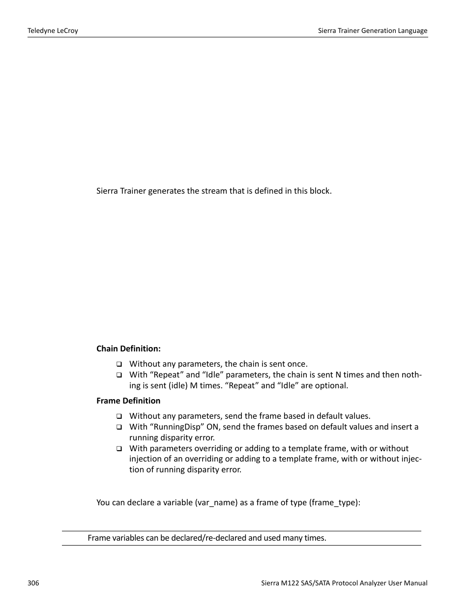 3 generation block, 4 definitions, Field variable declarations | Teledyne LeCroy Sierra M122 User Manual User Manual | Page 308 / 385