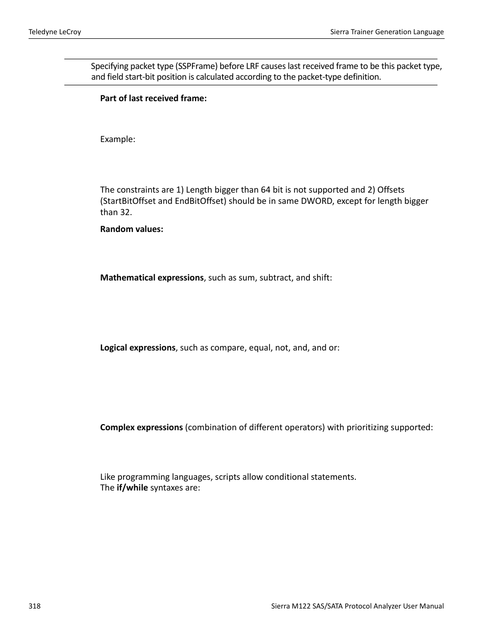 Expression on variables, If/while in logical expressions | Teledyne LeCroy Sierra M122 User Manual User Manual | Page 320 / 385