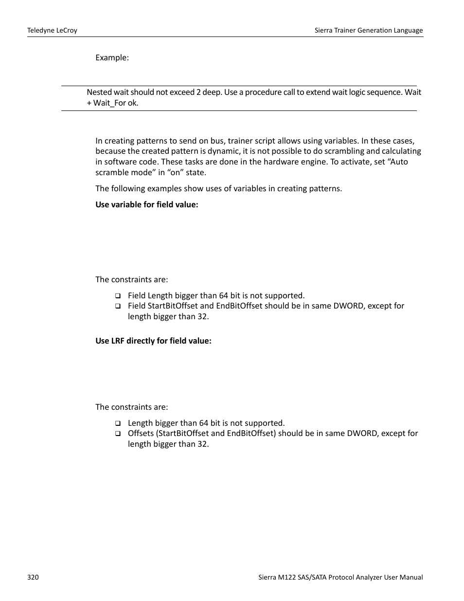 Using variable values in creating patterns on bus | Teledyne LeCroy Sierra M122 User Manual User Manual | Page 322 / 385