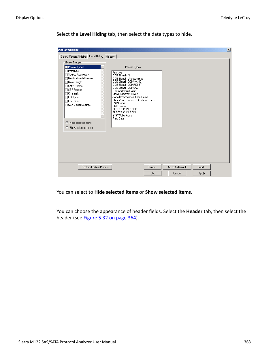 Headers options | Teledyne LeCroy Sierra M122 User Manual User Manual | Page 365 / 385