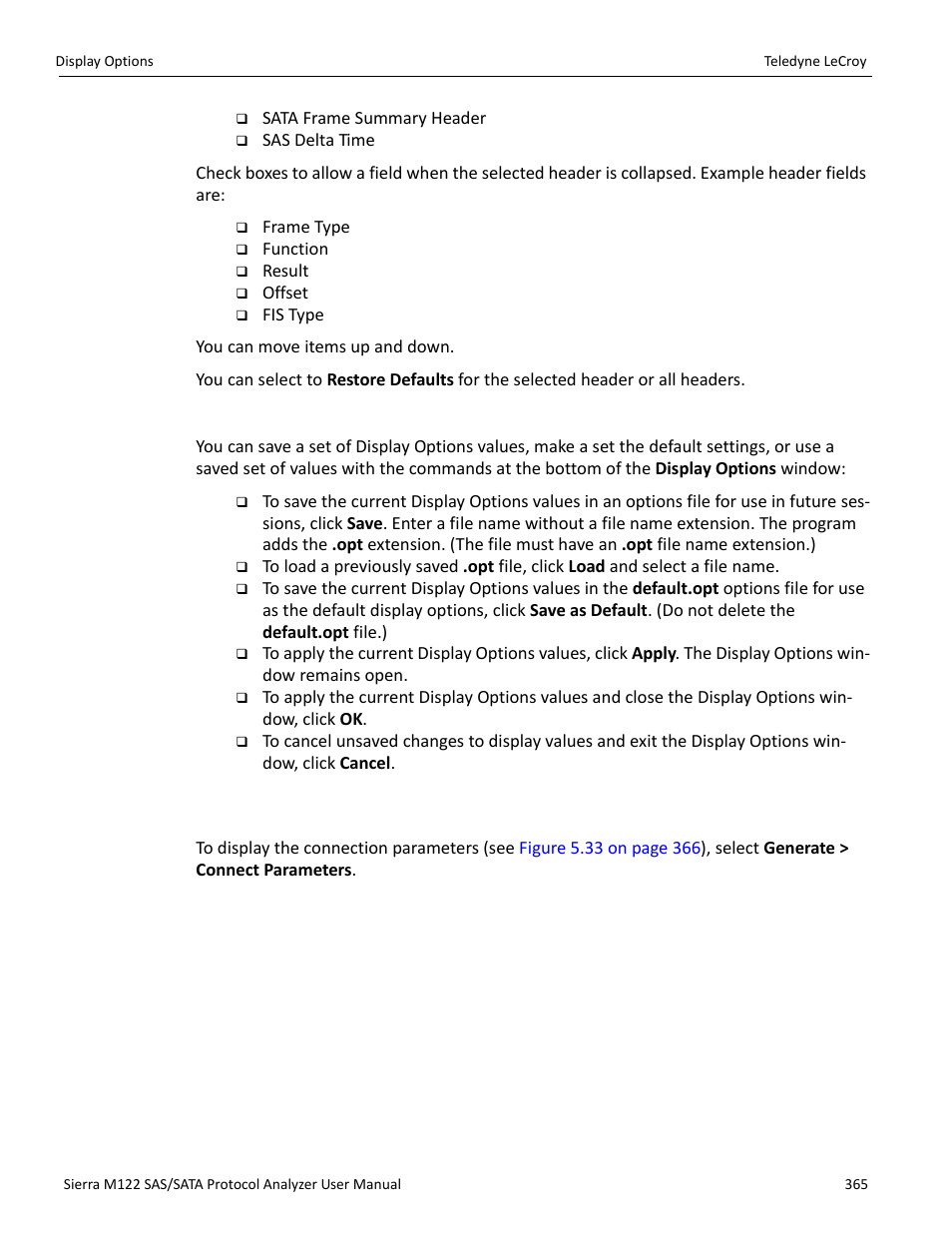 Saving display options, 2 connection parameters | Teledyne LeCroy Sierra M122 User Manual User Manual | Page 367 / 385