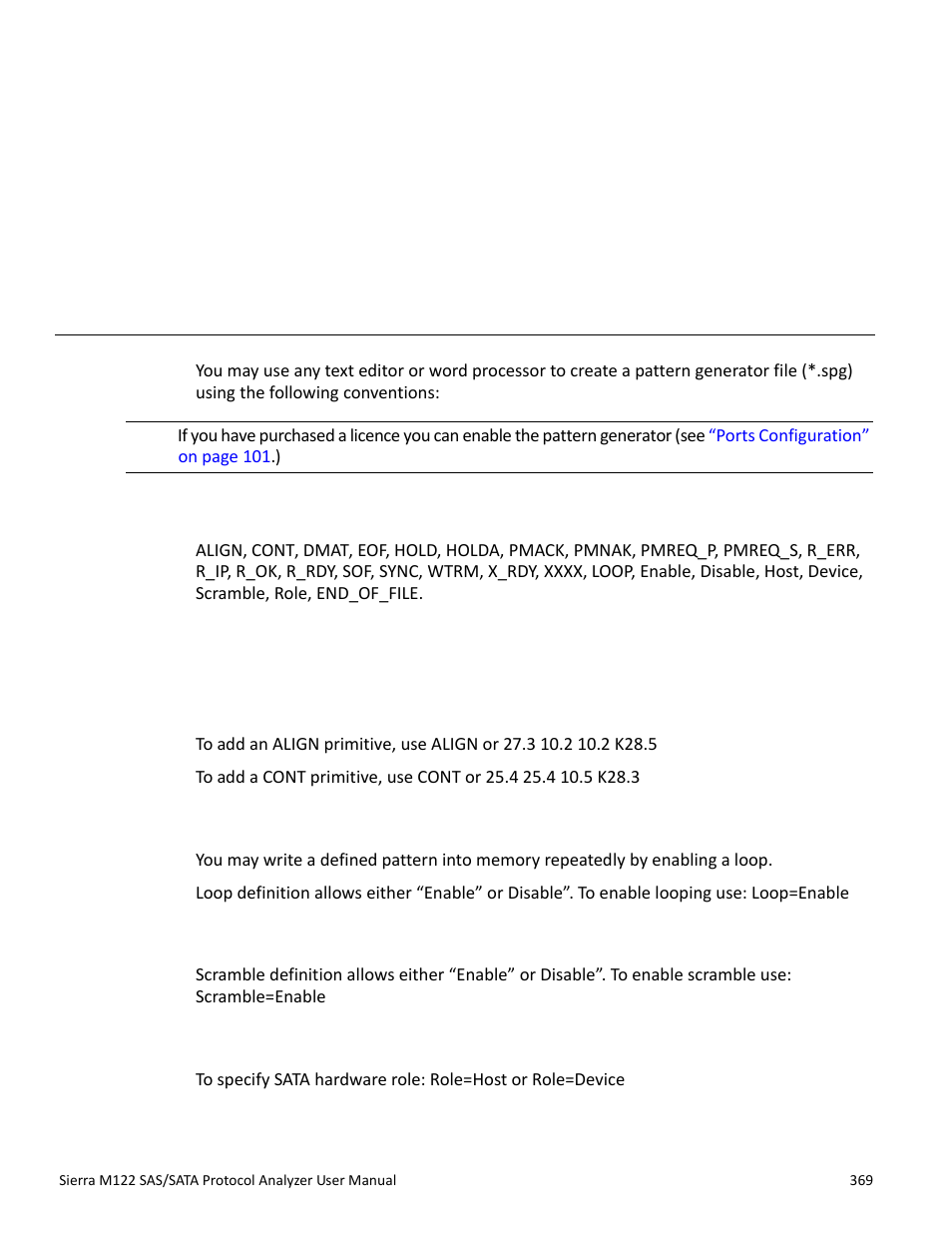 Creating a pattern generator file, 1 key words, 2 comment format | 3 primitive definition format, 4 loop definition format, 5 scramble definition format, 6 role definition format, Appendix a: creating a pattern generator file, Appendix a | Teledyne LeCroy Sierra M122 User Manual User Manual | Page 371 / 385