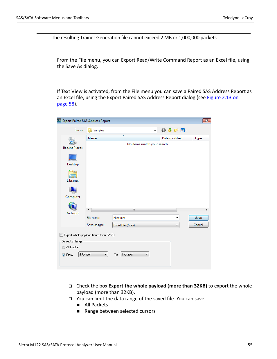 Export read/write command report, 11 export paired sas address report | Teledyne LeCroy Sierra M122 User Manual User Manual | Page 57 / 385