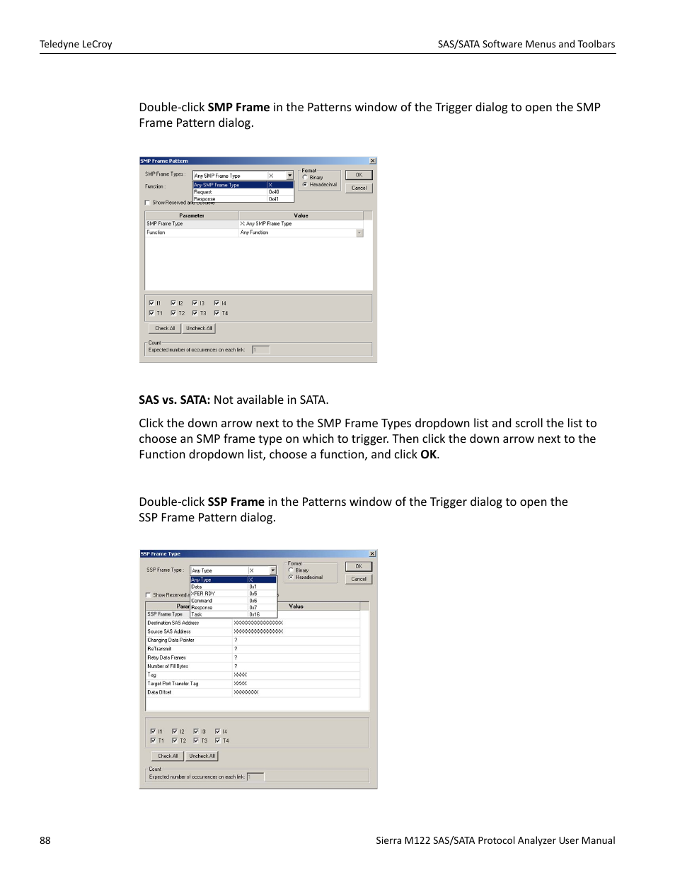 Smp frame (sas only), Ssp frame (sas only) | Teledyne LeCroy Sierra M122 User Manual User Manual | Page 90 / 385