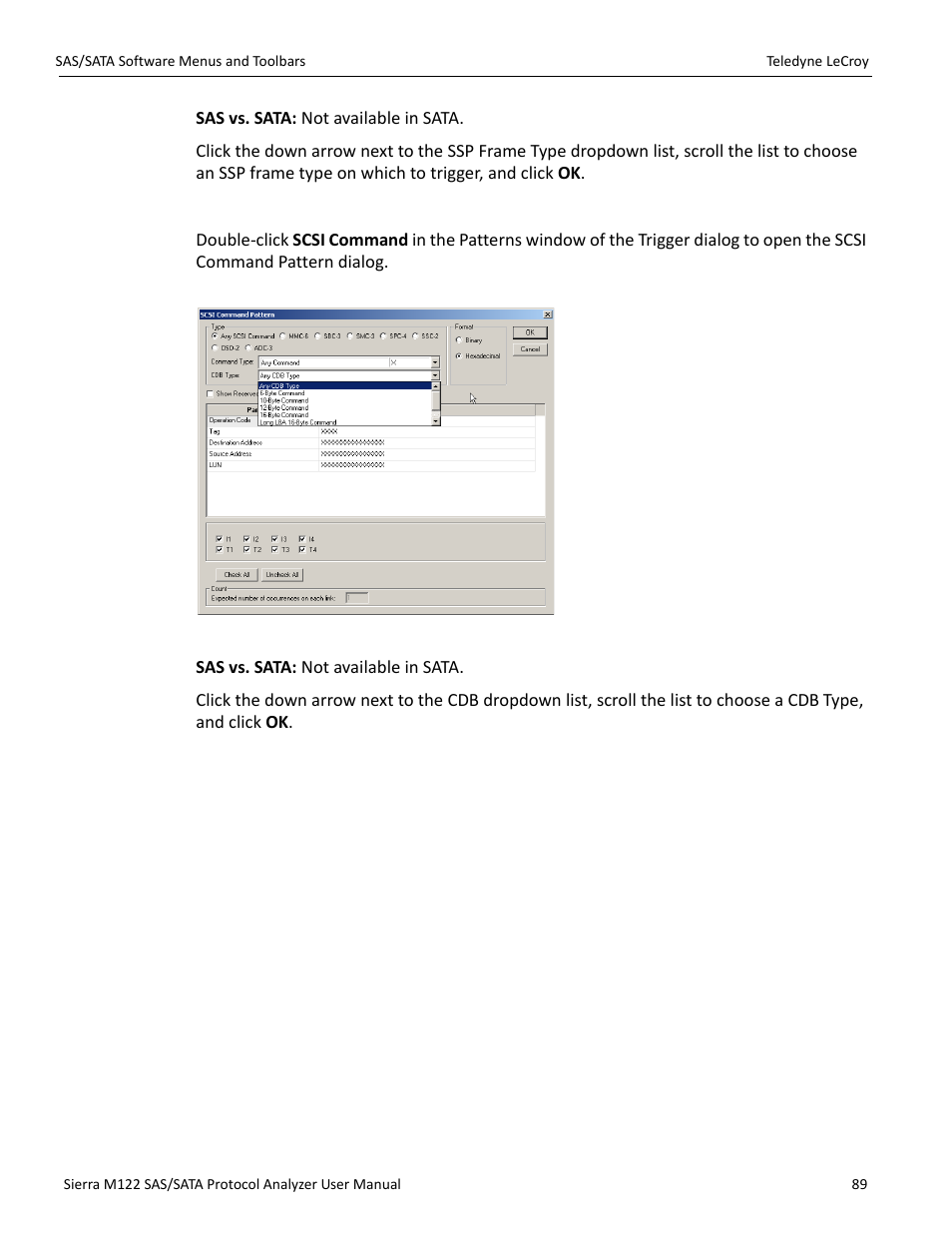 Scsi command (sas only) | Teledyne LeCroy Sierra M122 User Manual User Manual | Page 91 / 385