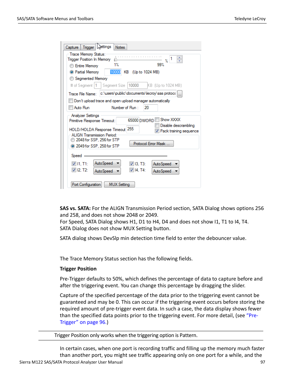 Memory settings | Teledyne LeCroy Sierra M122 User Manual User Manual | Page 99 / 385