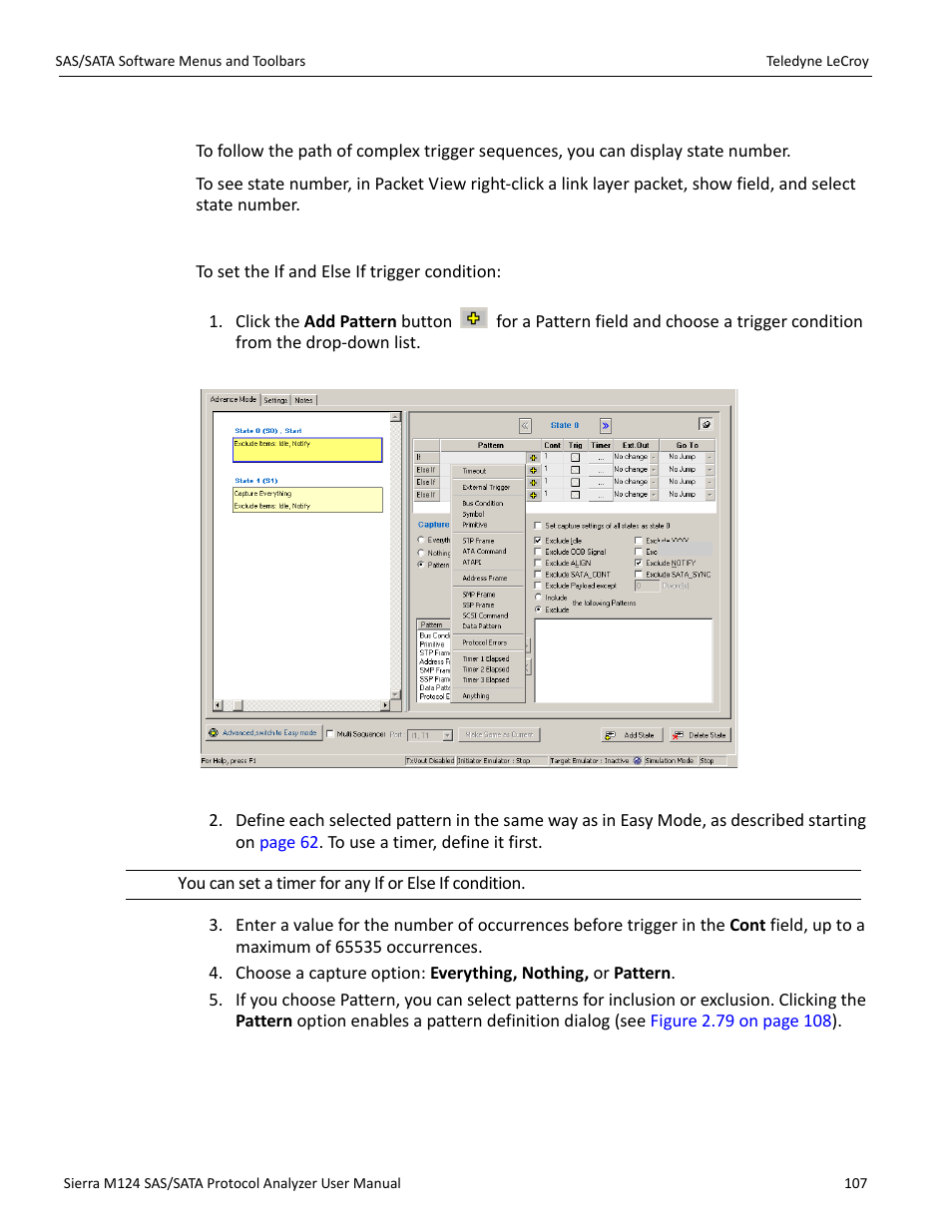 State number for complex trigger sequences, Setting trigger conditions | Teledyne LeCroy Sierra M124 User Manual User Manual | Page 109 / 391