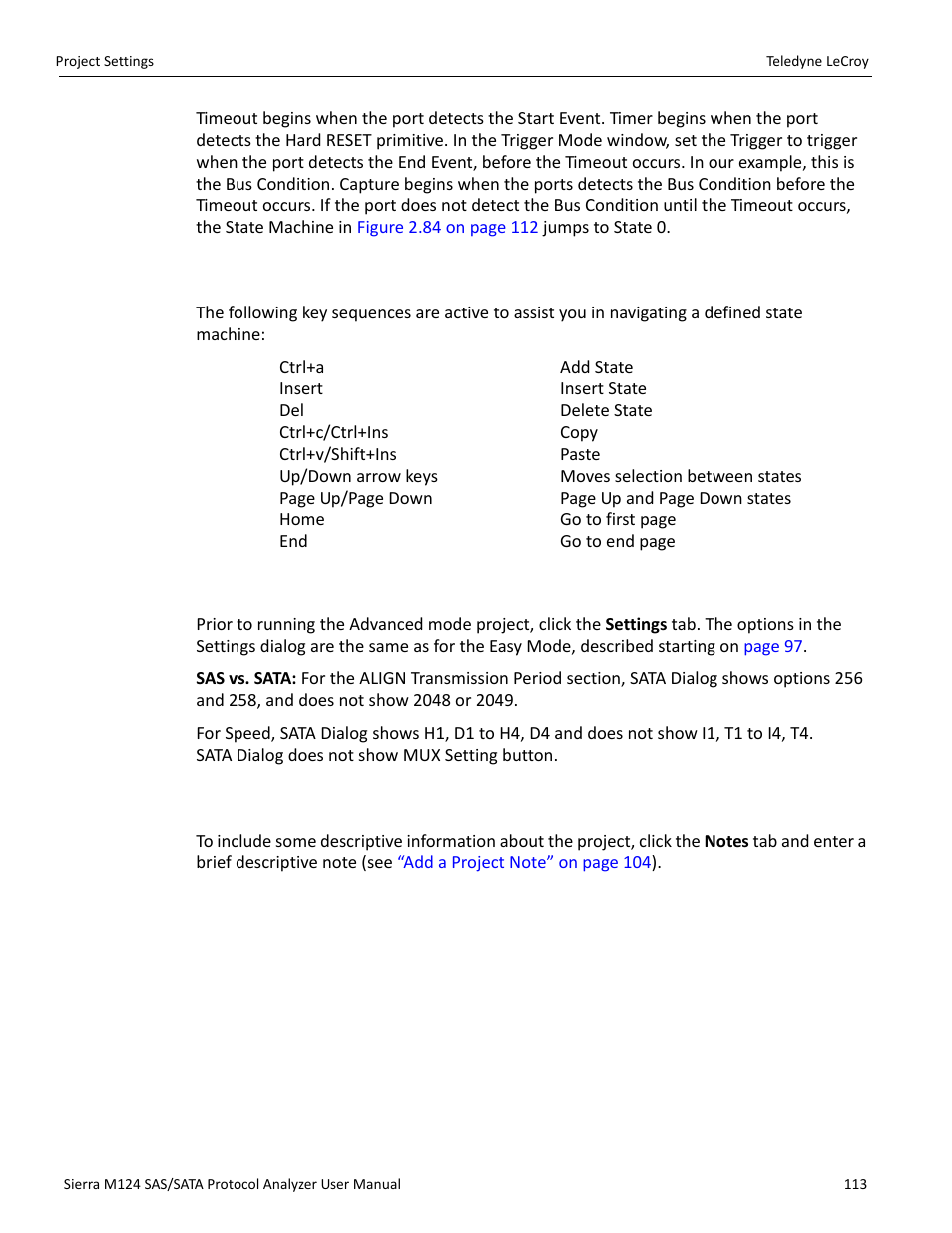 23 useful key sequences, 3 project settings, 1 notes | Teledyne LeCroy Sierra M124 User Manual User Manual | Page 115 / 391