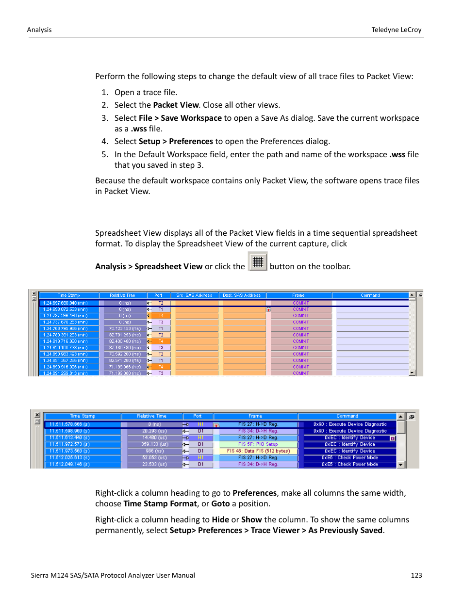4 changing the default view, 5 spreadsheet view | Teledyne LeCroy Sierra M124 User Manual User Manual | Page 125 / 391