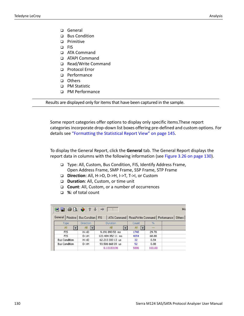 Report options, General report | Teledyne LeCroy Sierra M124 User Manual User Manual | Page 132 / 391