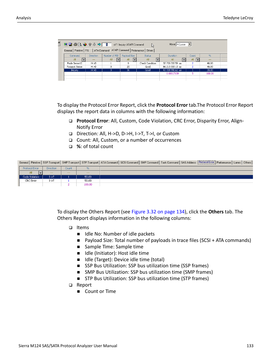 Protocol error report, Others report | Teledyne LeCroy Sierra M124 User Manual User Manual | Page 135 / 391