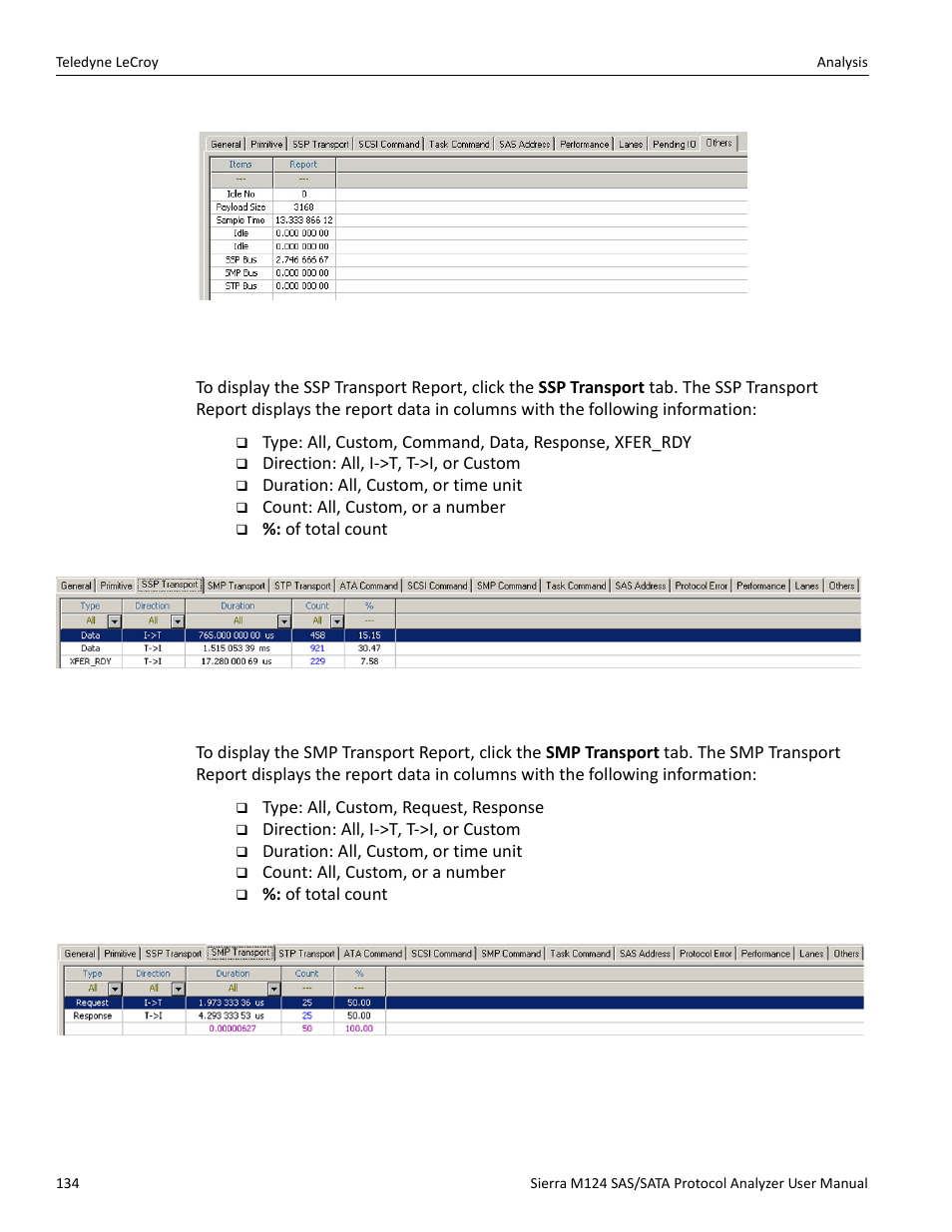 Ssp transport report (sas), Smp transport report (sas) | Teledyne LeCroy Sierra M124 User Manual User Manual | Page 136 / 391