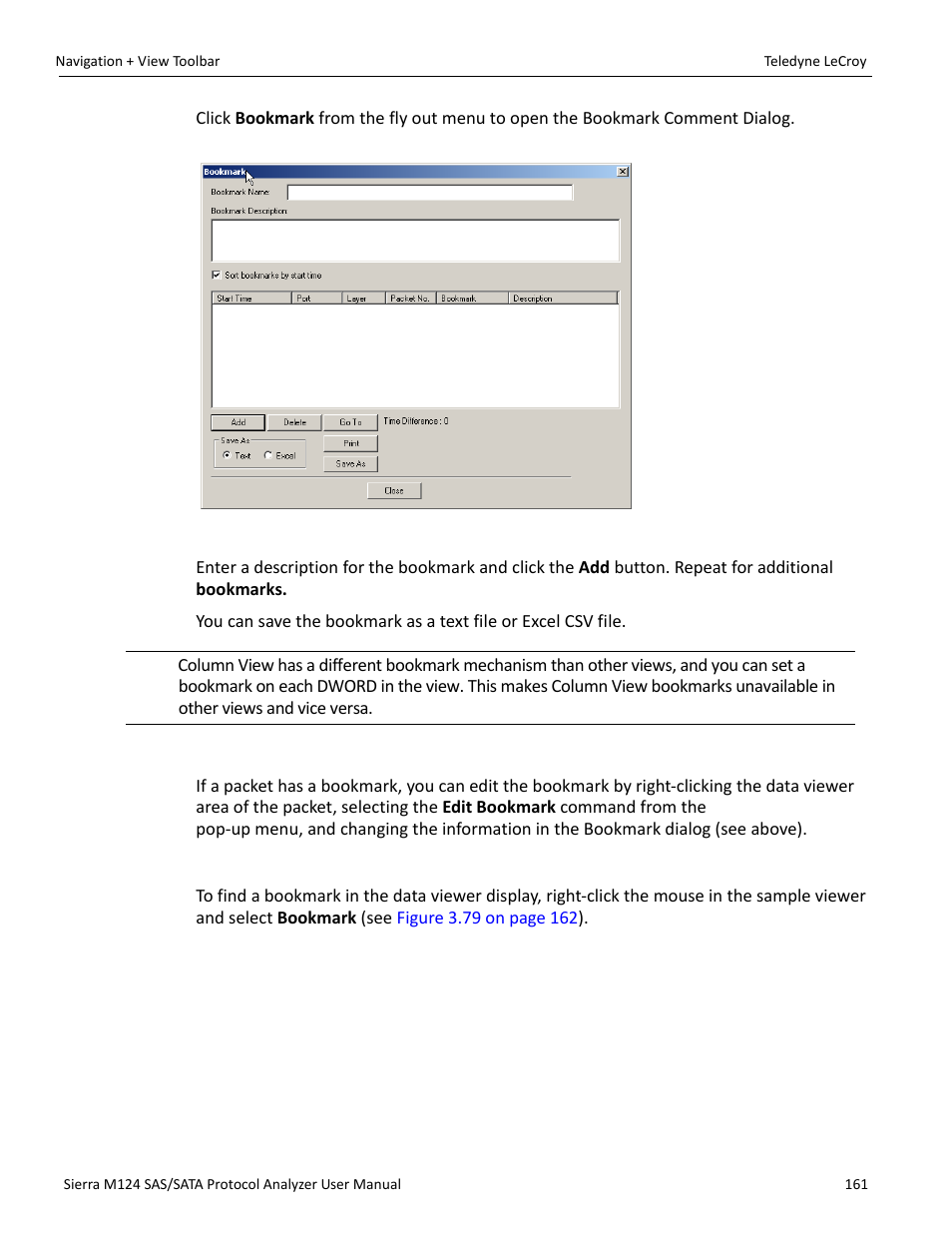 Editing a bookmark, Finding a bookmark | Teledyne LeCroy Sierra M124 User Manual User Manual | Page 163 / 391