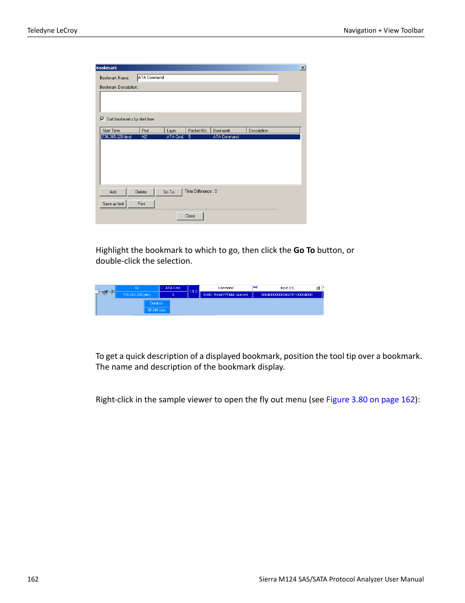 Bookmark description, Set time stamp origin | Teledyne LeCroy Sierra M124 User Manual User Manual | Page 164 / 391