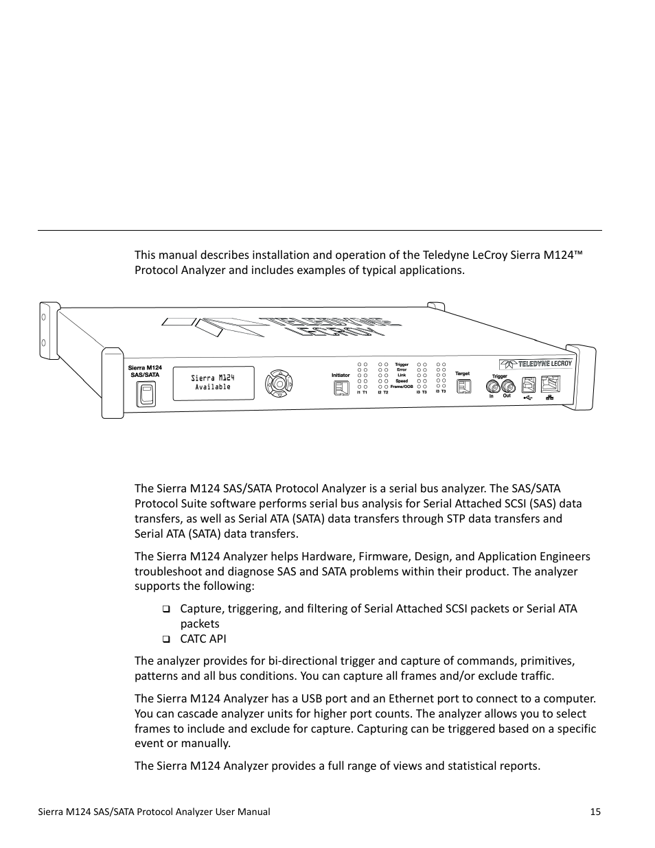 Introduction, 1 analyzer overview, Chapter 1: introduction | Chapter 1 | Teledyne LeCroy Sierra M124 User Manual User Manual | Page 17 / 391