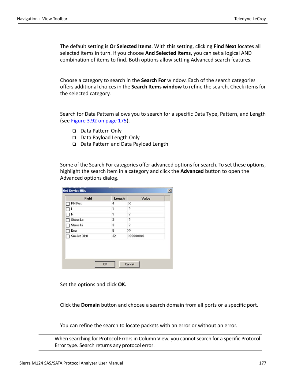Search logic, Search for, Search domain | Teledyne LeCroy Sierra M124 User Manual User Manual | Page 179 / 391