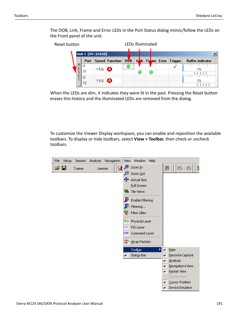 9 toolbars, 1 enabling tool bars | Teledyne LeCroy Sierra M124 User Manual User Manual | Page 193 / 391
