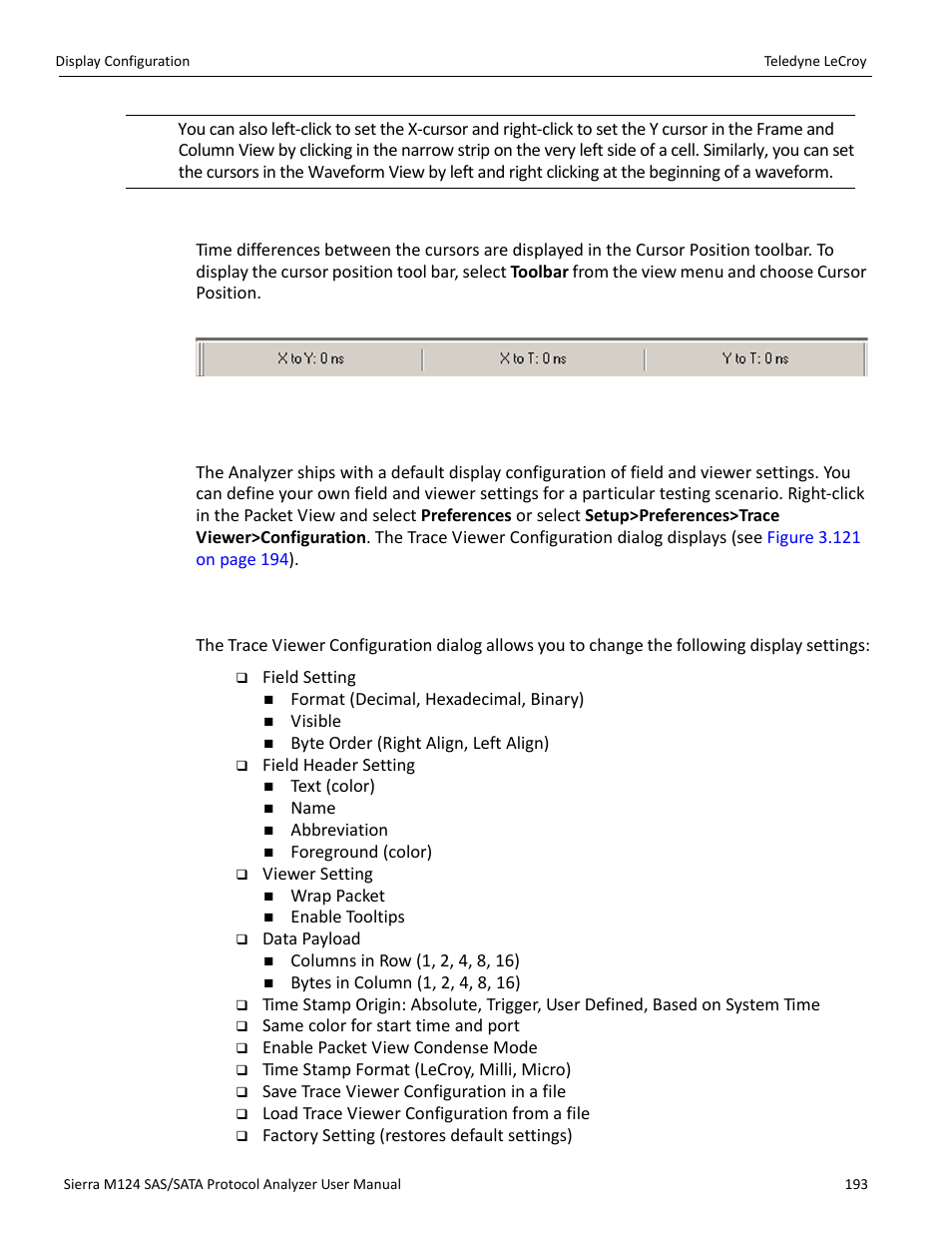 Time, 12 display configuration, 1 trace viewer configuration | Display | Teledyne LeCroy Sierra M124 User Manual User Manual | Page 195 / 391