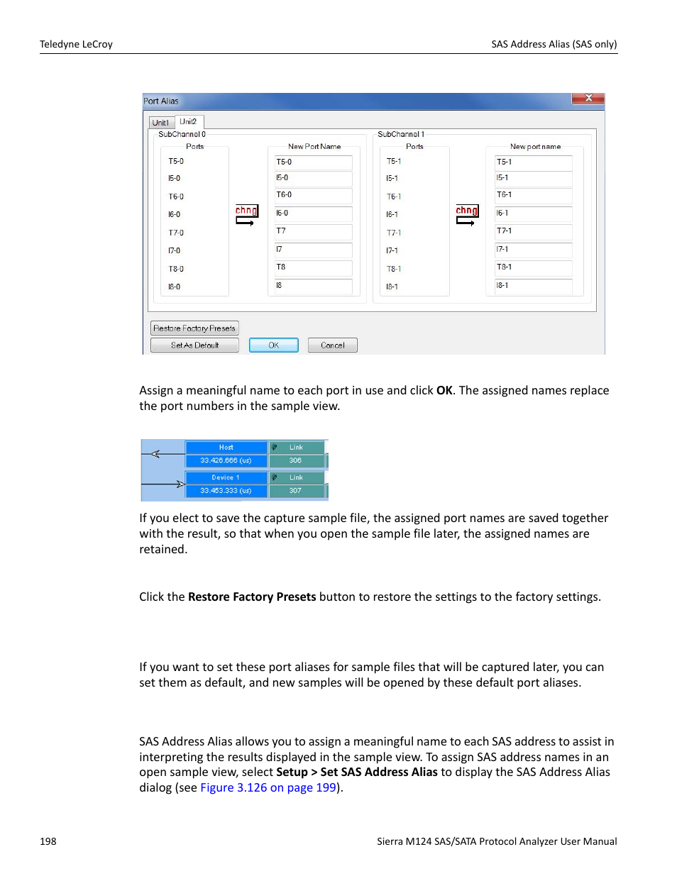 Restore factory presets, Set as default, 14 sas address alias (sas only) | Teledyne LeCroy Sierra M124 User Manual User Manual | Page 200 / 391