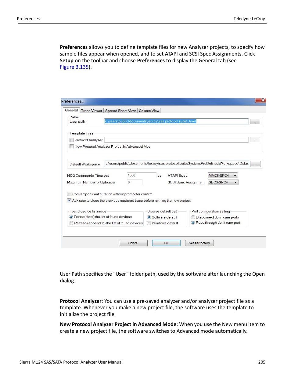 16 preferences, 1 general tab, Paths | Template files | Teledyne LeCroy Sierra M124 User Manual User Manual | Page 207 / 391